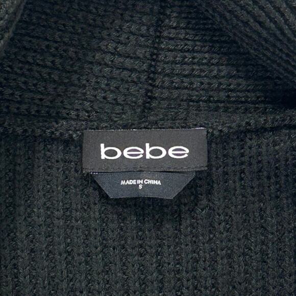 Bebe Longline Open Front Ribbed Knit Duster Cardigan Black - Picture 8 of 11